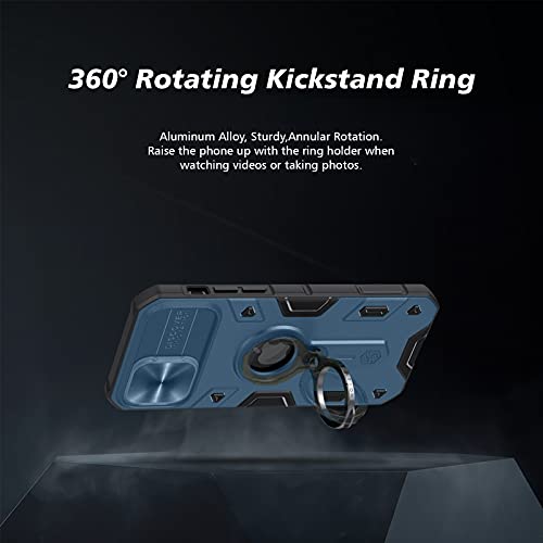 Cloudvalley For Iphone 12/12 Pro Case With Camera Cover & Kickstand, Slide Lens Protection + 360° Rotate Ring Stand, Impact-Resistant, Shockproof, Protective Bumper, 6.1 Inch Blue Armor Style #TOP6