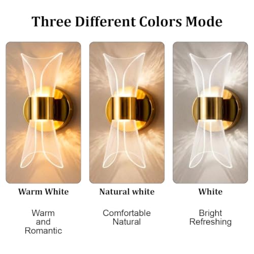 Image of fizzytech Crystal Aura LED Wall Light, Gold Finish Decorative Wall Lamp with 3 Colour Changing Modes for Living Room, Bedroom, Hallway & Home Decor, Pack of 2