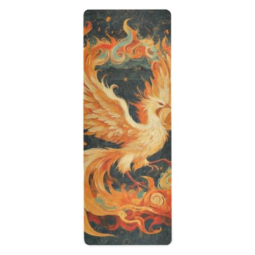 GOODOLD Phoenix Pattern Yoga Mat, 71 x 26 Inch Non-slip Yoga Mats Folding Travel Exercise Mat Indoor Outdoor Gym Pilates with Storage Bag for Women Men