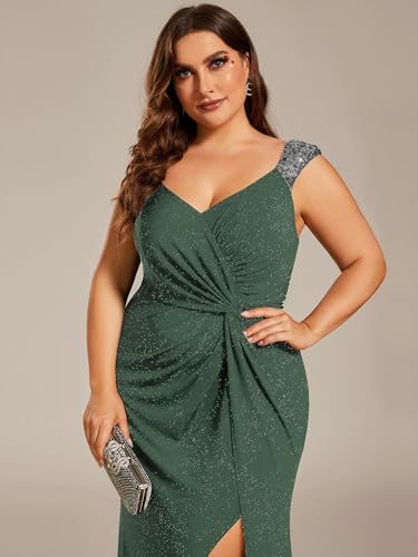 Image of Ever-Pretty Women's Glitter V Neck Sleeveless Plus Size Formal Dresses High Split Bodycon Prom Dress Evening Gowns