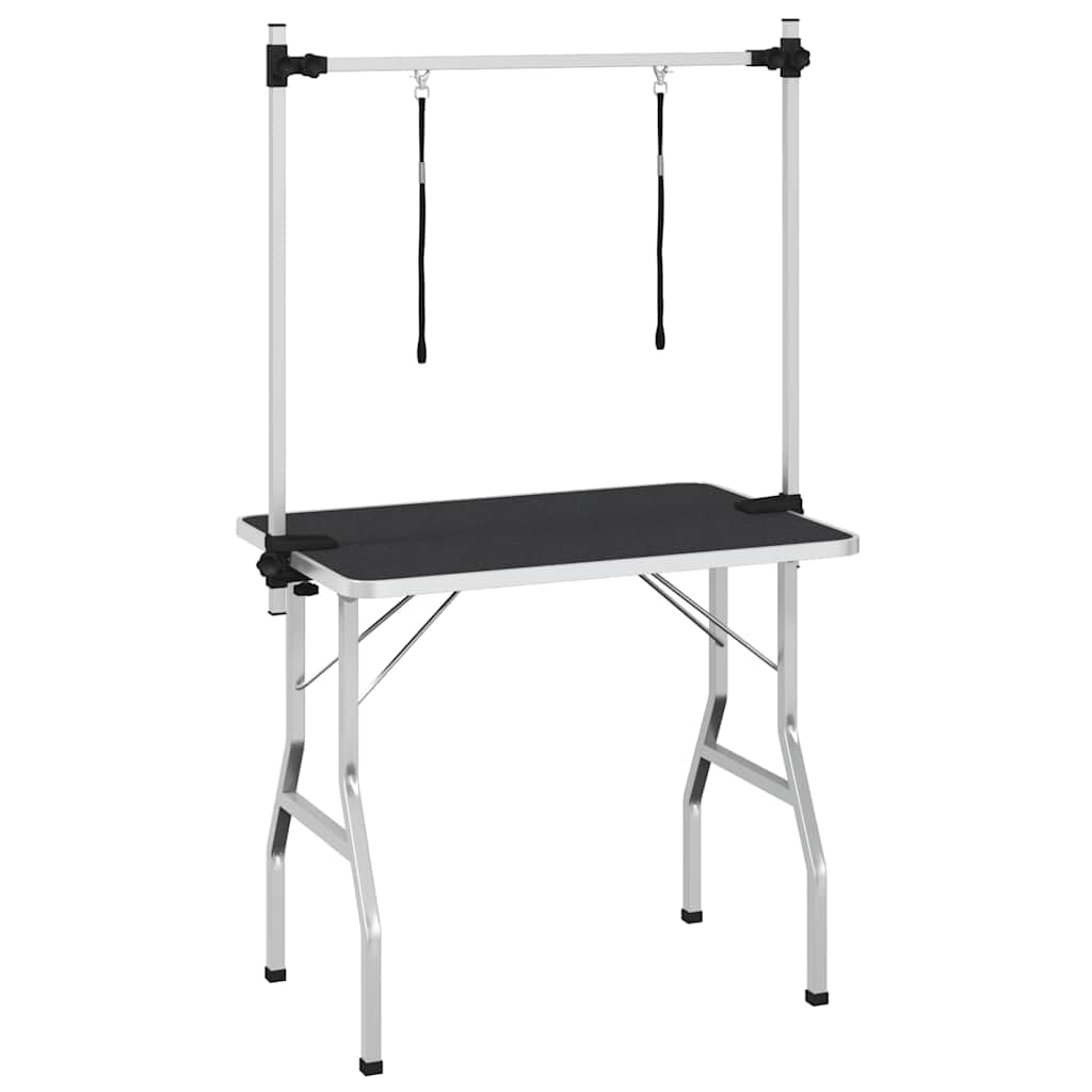 Mesa de corte plegable para perros y gatos, con 2 correas, placa de goma antideslizante, marco de acero con recubrimiento en polvo, capacidad de carga de 60 kg, para salón de belleza y