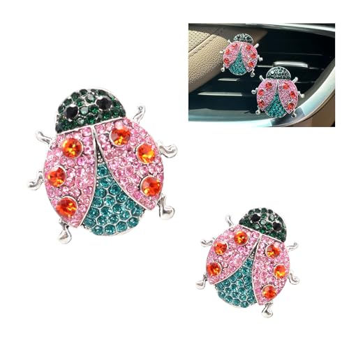 Image of ORIESSE 2pcs Ladybug Air Vent Clips Car Air Freshener Vent Clips,Colorful Rhinestone Lady bug Cute Car Air Freshener,Bling Car Accessories for Women Refillable Car Diffusers