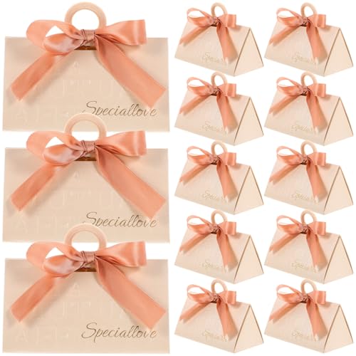 CVUTOVO Cajas para Dulces de Boda Color Champán Cinta y Cuentas de Madera, Paquete de 20 Unidades, Cajas Pequeñas para Regalos de Fiesta, Cumpleaños y Bautizos, Embalaje Elegante