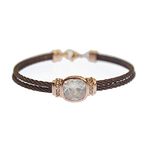 kabl Stackable Twisted Stainless Steel Cable Bangle Bracelet - Diamante Bronze/Rose Gold