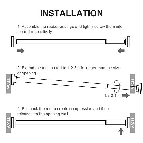Shower Curtain Rod Tension - 40-72 Inch Never Rust Non-Slip Spring Tension Curtain Rod No Drilling Stainless Steel Curtain Rod Use Bathroom Kitchen