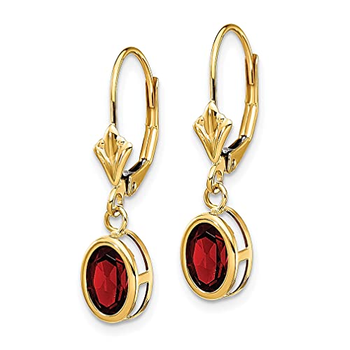14K Yellow Gold 7X5Mm Oval Garnet Leverback Earrings Birthstone January Drop Dangle Gemstone Fine Jewelry For Women Gifts For Her #TOP1