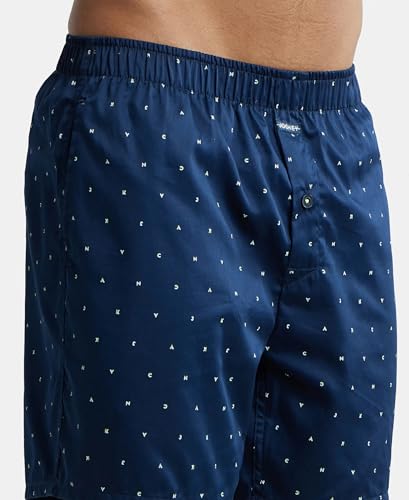 Image of Jockey NY07 Men's Super Combed Cotton Satin Weave Printed Boxer Shorts with Side Pocket