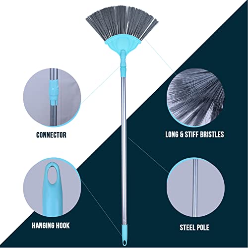 Image of Zureni Ceiling Brush Home Cleaning Comfort Grip Extended Handle Washable Detachable Stiff Bristles Multipurpose Cobweb Duster for Walls, Doors (Pack of 2, Random Color)