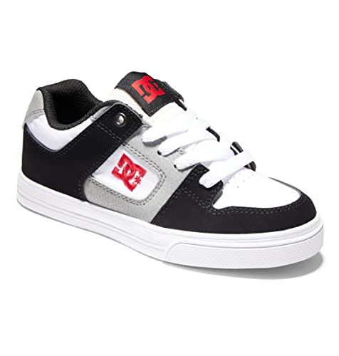 DC Shoes Pure-Zapatos de Piel para niños, Zapatillas, Blanco, Negro y Rojo, 33.5 EU