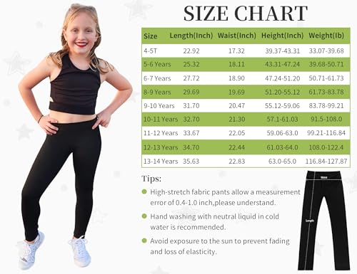 Gnainach Girls Leggings Size 10-12 Years Old Solid Black Stretch Athletic Compression Yoga Pants Cute Clothes For Kids Workout Dance thumb #6