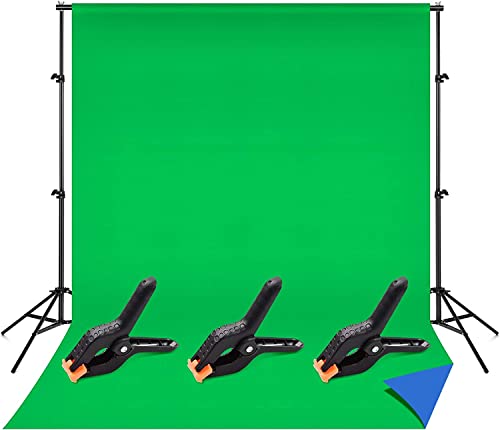 Andoer 2 en 1( Azul y Verde) de Fotografía, 2x 3m Fondo con Sistema de Soporte y 3 Abrazaderas, 1 Bolsa, para Telón de Fondo para Estudio Fotográfico, Foto Conmemorativa, Grabación de Video