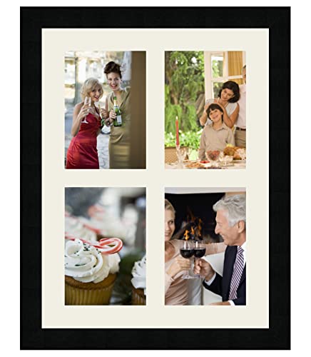 Cadres Photos pêle mêle multivues Gris Argent 4 Photo(s) 13x18 Passe Partout, Cadre Photo Mural 32x42 cm Noir, 3 cm de Largeur