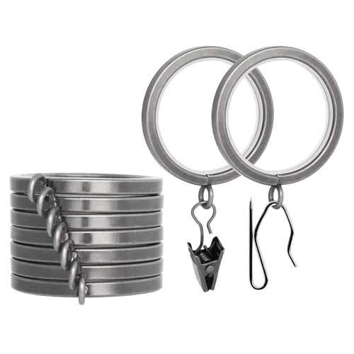 BlastHome® Luxury Curtain Rings - Premium Metal with Quiet, Smooth, Removable Nylon Inserts - Pinhooks and Clips Included - 1 1/2" Inside Diameter - 9 Rings for One Standard Curtain - Gunmetal/Pewter by BLASTHOME - Used condition - US$24.66