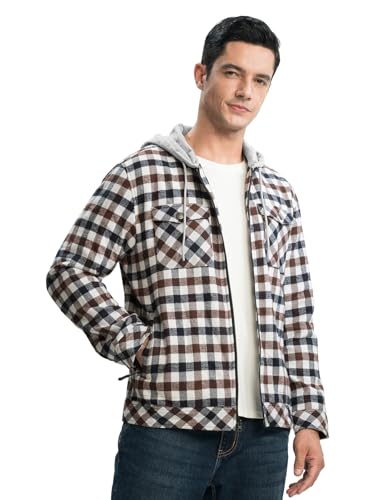TBMPOY Men's Flannel Shirt Jacket Fleece Lined Plaid Sherpa Full Zip Winter Hoodie Warm Coat Casual Zipper Pockets2