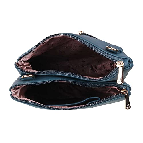 Image of Mochi Blue Faux Leather Premium Zipper Casual Sling Bag For Women (66-7211)