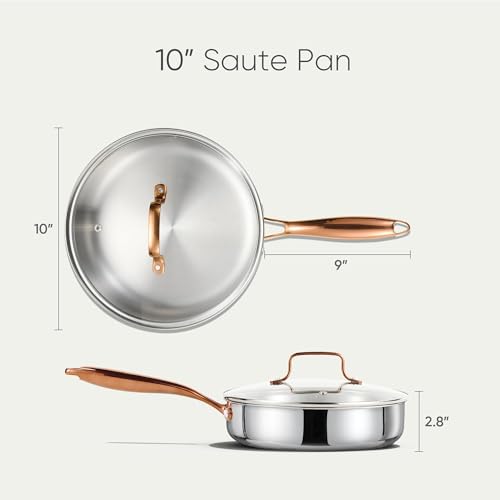 CAROTE 10" Tri-Ply Stainless Steel Deep Frying Pan with Lid, Non-Toxic Saute Pan, Oven Safe, Induction, Ceramic and Gas Cooktops Compatible, Silver by CAROTE - Image 2