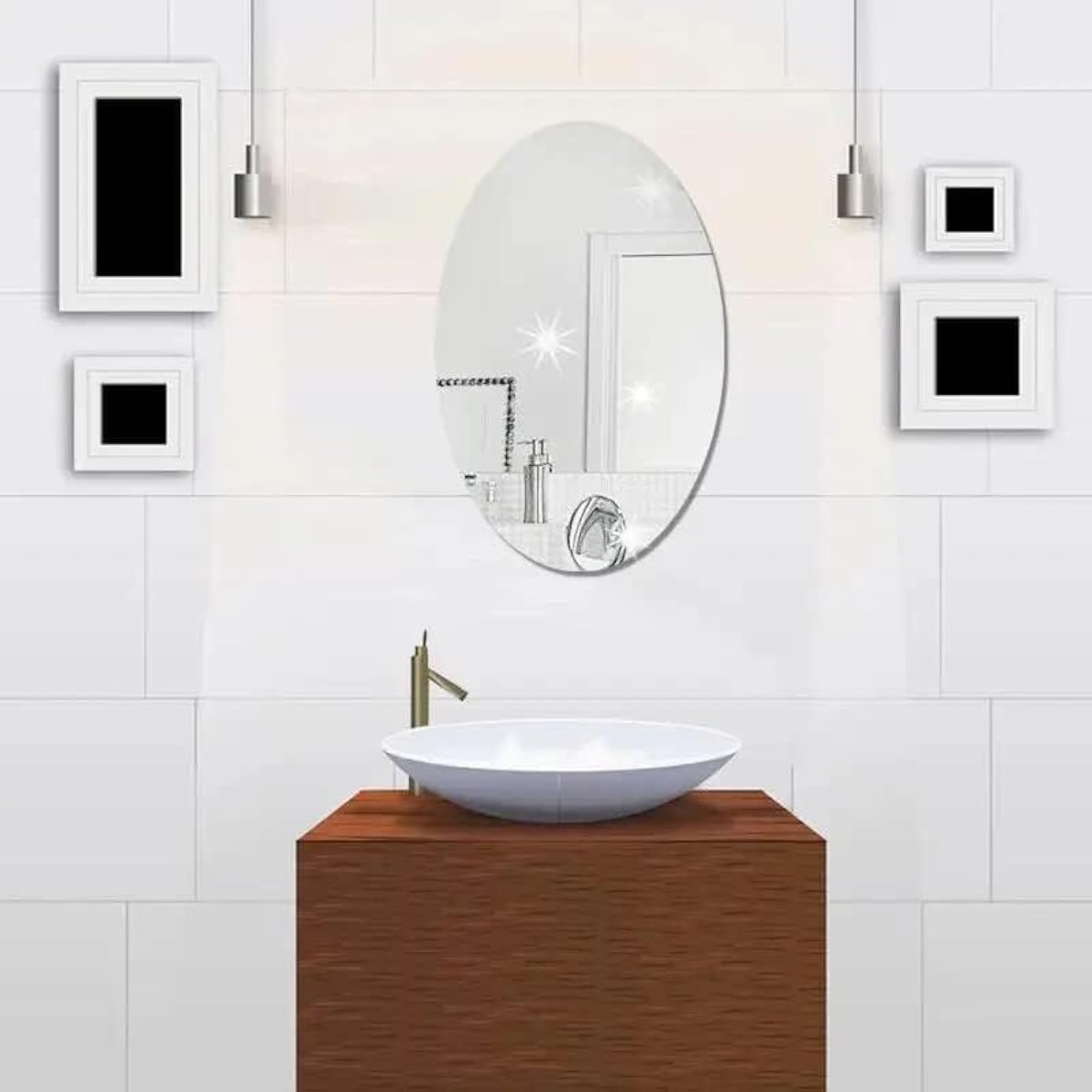 Oval Shape Adhesive Mirror Sticker, Decorative Wall Decor