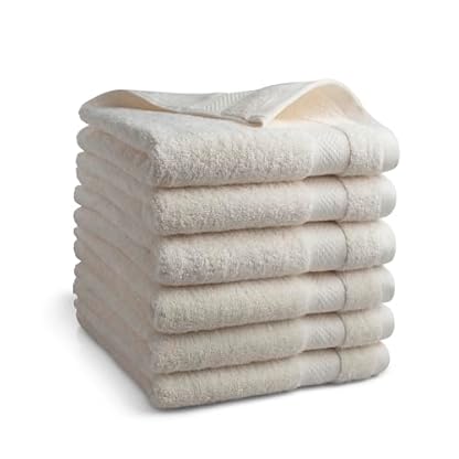 DoubleDry Premium Handtücher Set - 6 Stück 50 X 100 cm Baumwolle - 500 g/m² - Weich & Saugstark - Handtuch Badetuch badehandtücher für Bad und Dusche (Creme)