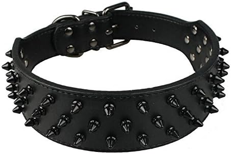 Benala 2" Black Leather Dog Collars Cool Spiked Studded Pet Dog Collar for Medium Large Dogs Pitbulls Mastiff Bully
