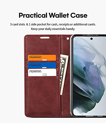 Goospery Bluemoon Wallet Compatible With Galaxy S21 Fe Case, Premium Pu Leather Standing Feature Flip Card Holder Phone Cover (Wine) #TOP1