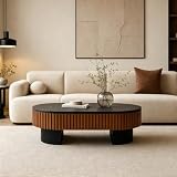 KEIKI 43.7' Oval Coffee Table with Hidden Storage, Modern Wooden Coffee Table with Removable Top for Living Room, Bedroom, Office, Black Brown