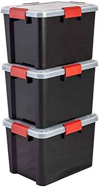 Iris Ohyama, Set of 3, Air tight storage boxes, 20 L, with 4 clips, stackable, Garage, cellar, attic - Air Tight Box AT-SD - Black