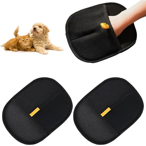 fKiZanthene Pet Hair Removal Gloves, 2PCS Double-Sided Static Grooming Mitt for Dogs & Cats, Black