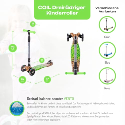 COIL Kinderroller, Dreiradscooter, Tretroller, Dreirad-Balance-Roller, Cityroller, ABEC-7-Lager, 3-stufige Lenkradverstellung, LED-Räder – Bild 3