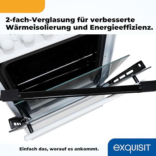 Exquisit Standherd ECM 5-4 BZ | Elektro-Standherd | 50 cm | 2-Kreis-Bräterzone | Glaskeramik-Kochfeld | 46 Liter Garraum | Weiß