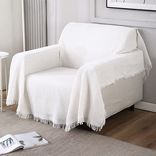 Image of HOKIPO Polyster Cotton Sofa Couch Slipcover 1 Seater, 180 (D) x 180 (L) cm, White (AR-4638-N6)