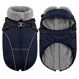 Queenmore Hunde Wintermantel Wasserdicht, Hundemantel mit Geschirr 3-Schicht Ausführung Reflektierend, Hundejacke Winter für Riesenrassen Labrador/Husky/Golden Retriever(Marineblau, 2XL)