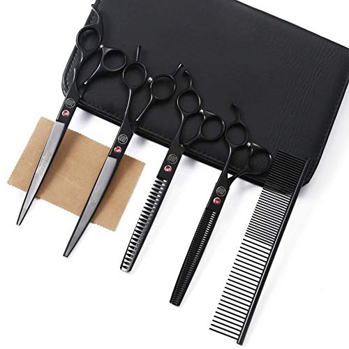 Image of Moontay Professional Dog Grooming Scissors Set, 7 Inch /8 Inch Pet Grooming Scissors Chunkers Shears for Dog, Curved Dog Grooming Scissors, Thinning Shears for Dog with Grooming Comb