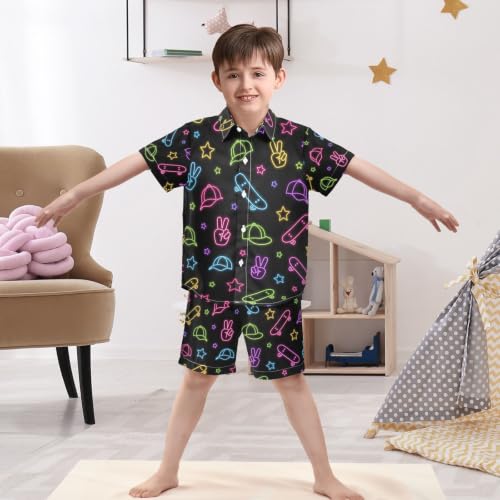Image of 3T Toddler Boy Shorts Set Teal Hawaiian Button Down Shirts Summer Outfits for Little Boy