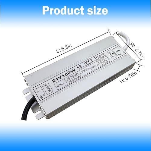 Image of Led Driver 24V Led Transformer 100W IP67 Waterproof Power Supply Ultra Thin 0.78in 100-277V AC to 24Vdc Low Voltage Transformers with 3-Prong Plug 3.3 Feet Cable Indoor Outdoor LED Light