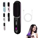 Cordless Volumizing Hair Brush for Short Hair, Heated Styler with 3 Settings, 20s Quick Heat, LED Screen, USB-C, Travel Friendly(Black)