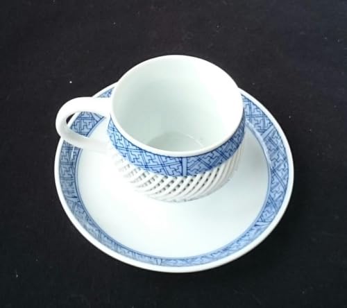 Izushi-yaki white porcelain coffee cup and saucer with relief carving