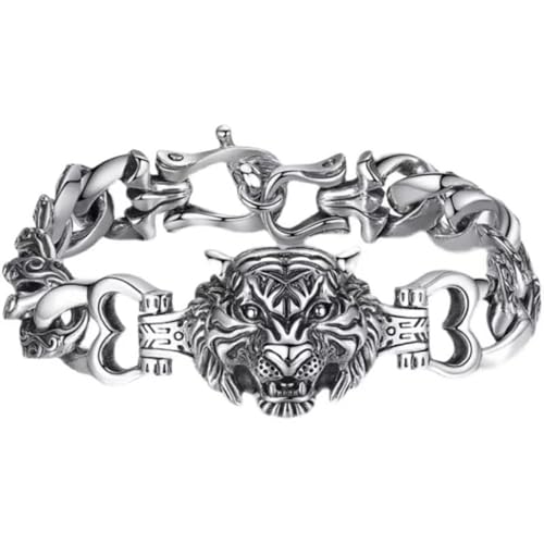 Pulsera de Hombre Vintage Plata Estilo Punk con Tótem Tigre miniatura 1