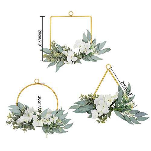 Liucogxi Artificial Flower Hoop Wreath Set Of 3 Hydrangea Flowers White And Willow Leaves Vine Metal Ring Garland Hanging For Front Door Wedding Backdrop Wall Nursery Home Decoration #TOP5