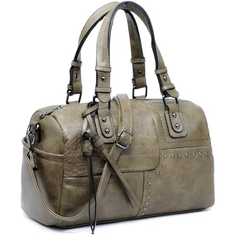 Dasein Women Soft Vegan Leather Barrel Bags Large Hobo Top Handle Work Totes Satchel Handbags Shoulder Purse(army green) Cover
