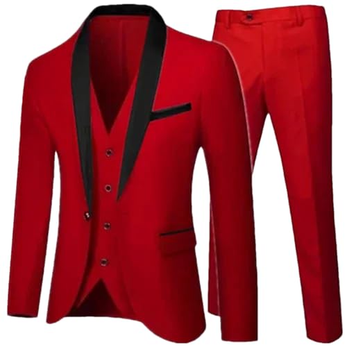 Men Wedding Party Three Pieces Set Large Blazer Coat Pants and Vest Slim Fit Suit