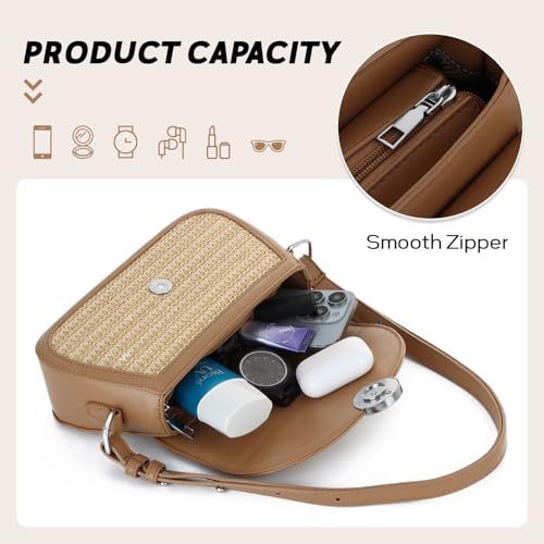 Oweisong Straw Beach Bag for Women Summer Purse Woven Vacation Handbags Leather Wicker Crossbody Bag for Spring 20253