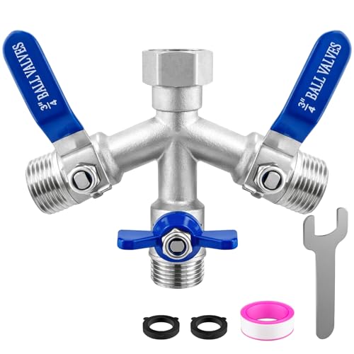 Garden Hose Splitter 3 Way Heavy Duty 304 Stainless Steel Hose Splitter with Shut-off Valves Full Flow Garden Water Hose Bib Spigot Splitter 3/4 GHT Thread Outdoor Faucet Splitter