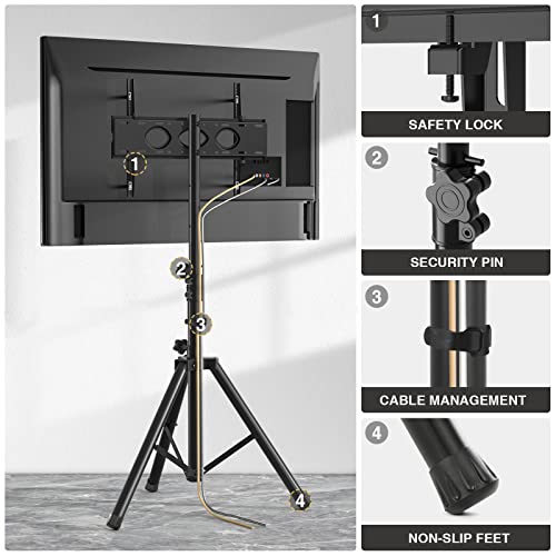 Portable Tv Stand Tripod Tv Stand For 23-75 Inch Led Lcd Oled For Flat Screens, Outdoor Tv Stand With Mount, Height Adjustable, Hold Up To 100 Lbs, Max Vesa 600X400M, Black Tv Stand #TOP3