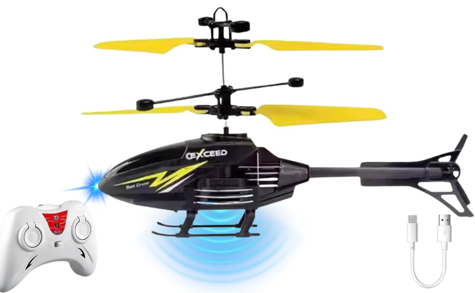 Toy Flying Helicopterr Remote Control Helicopter for 6 + Years Boys Indoor and Outdoor Helicopterr, Palm Sensing Helicopter with led Lights (Pack of 1) (Black-Yellow)