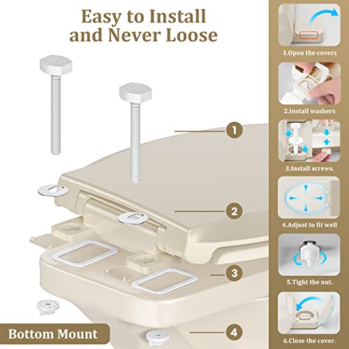 Thorifly Toilet Seat With Built-In Potty Training Seat, Slow-Close, Never Loosen, Thickened Durable Plastic, Easy To Clean And Install, Fits Both Adults Child, Elongated Bone (18.5") #TOP5