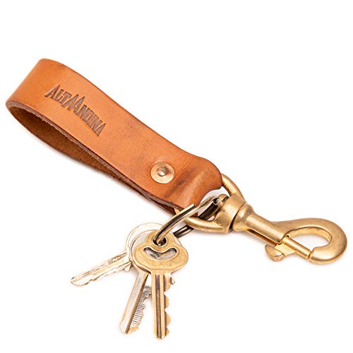 Alta Andina Leather Keychain | Solid Bronze Valet Clip & Brass Key Ring | Vegetable Tanned Leather Key Chain For Men & Women (Brown  Miel)