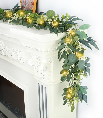 Artgar Eucalyptus Garland with Lights - 6 Ft Greenery Garland - A...