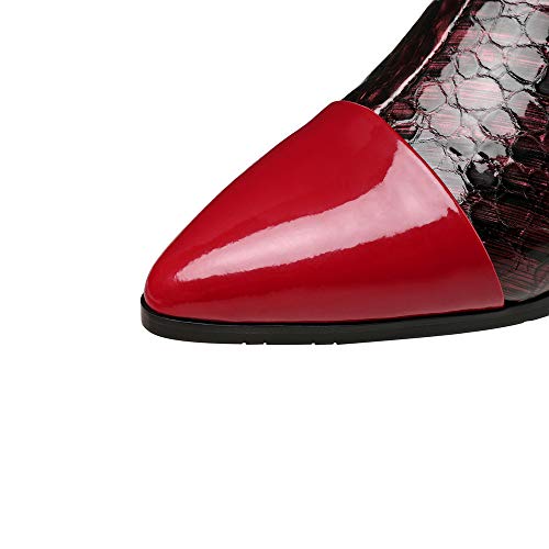 TinaCus Women's Patent Leather Handmade Pointed Toe Side Zipper Comfort Low Chunky Heel Mid Calf Boots with Fur2