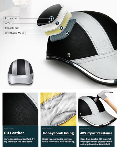 Image of Adult Baseball Cap Helmet - Urban Style for Golf, Low Profile Urban Commute PU Retro Leather Hat for Men & Women
