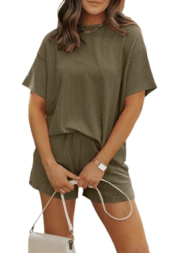 Image of Womens Pajama Sets 2 Piece Pjs Sleepwear Soft Comfy Short Sleeve Tops and Shorts Lounge Set Loungewear Outfit